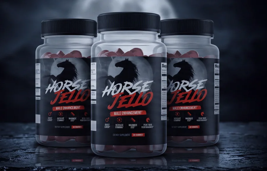 Three jars of Horse Jello&reg; on wet slate under moonlight